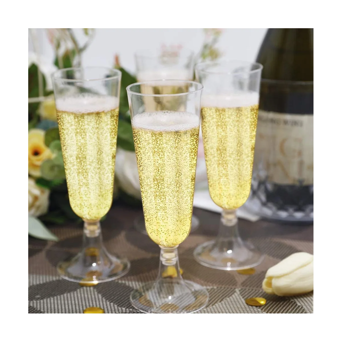 Plastic Champagne Flutes Wine Glasses Gold Glitter Reusable Stemmed Party  Wine Cups For Parties - AliExpress