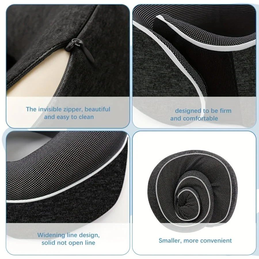 Ergonomisches Reise-Nackenkissen mit Memory Foam-Unterstützung | Konturiertes Design für Flugzeug- und Autoschlaf | Tragbar mit Aufbewahrungstasche – Detail 10