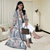 New Miyake Pleated Printed Jacket Arabian Dubai Style Abaya Women's Long Sleeve Conservative Demure Muslim Trench Coat 55inches
