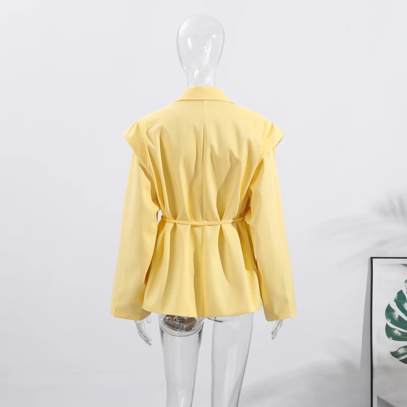 Elegant Commute Suit jacket Female Lace-Up Loose Pocket Patchwork Lapel Party Looks Outwear For Women Bandage Coat jacket 2025