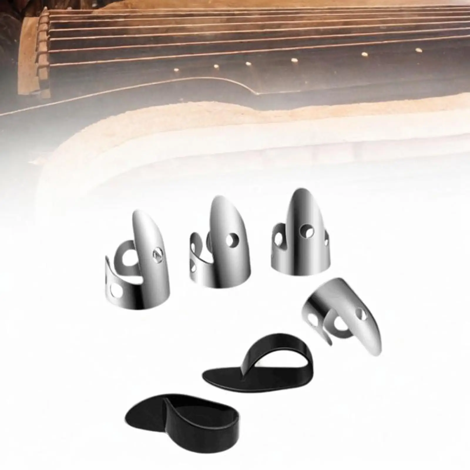 6 Pieces Finger Thumb Picks Set Stainless Steel Finger Picks and Thumb for Guitar Stringed Instruments Ukulele Banjo Harp