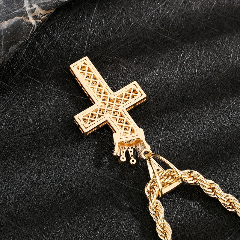 Direct Sale  Hip Hop 14k Gold Plated crown cross Zircon copper pendant charm 4
