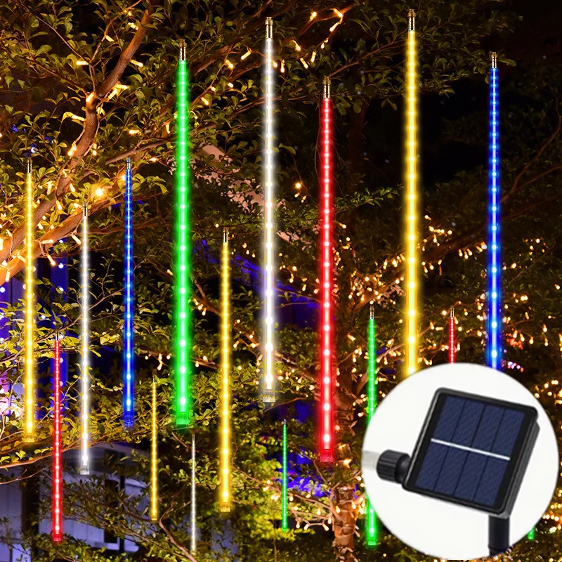 LED Solar Meteor Shower String Lights 8 Tubes Holiday Lights Christmas Tree Garland Wedding Garden Decoration Outdoor Lighting