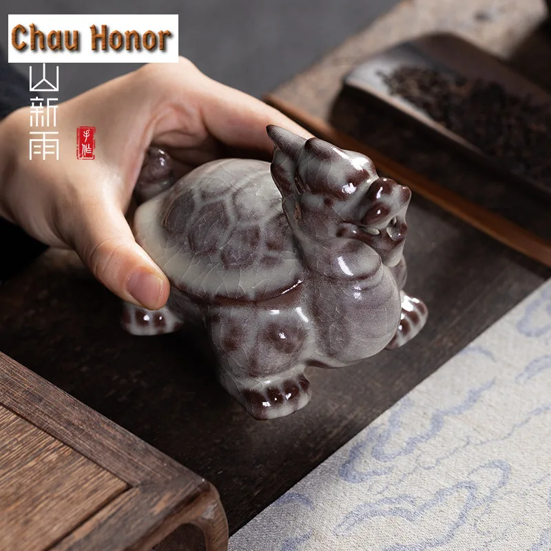 Pork Fat Jelly Celadon Dragon Turtle Tea Pet Vintage Tea Sculpture Tea Figurine Play Toys Tea Statue Ornament Can Be Raised Gift