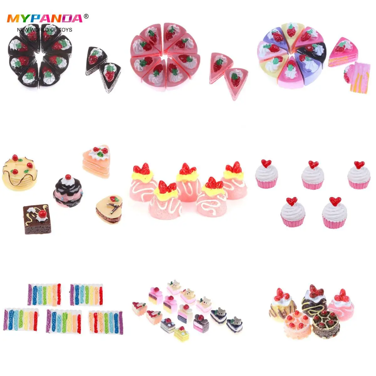 5pcs/10PCS Flat Back DIY Miniature Artificial Fake Food Cake Resin Cabochon Decorative Craft Play Doll House Toy Random Color