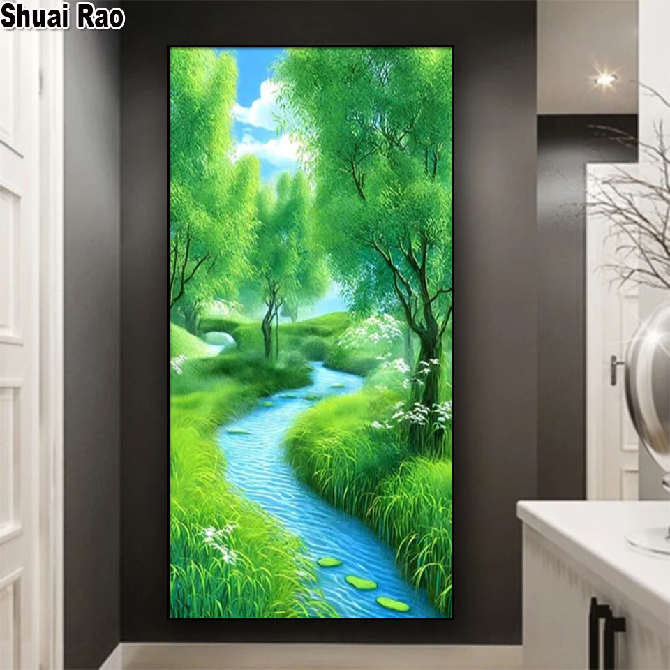 

Весеннее зеленое дерево, натуральная бриллиант 2024, ювелирные изделия, Вышивка крестиком, пейзаж, ривуля, полностью Алмазная мозаика для домашнего декора