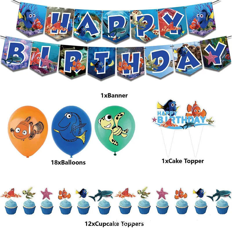 

Cartoon Finding Nemo Happy Birthday Banner Party Latex Balloon Dory Clownfish Decoration Cupcake Topper Toy Baby Shower Gift