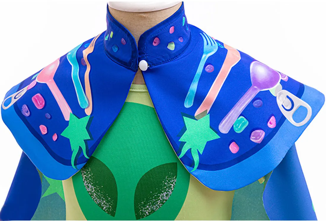 2025 디즈니 신작 영화 '엘리오' 소년 코스프레 엘리오 같은 멋진 반팔 파란색 의상 상의 + 하의 + 눈가리개 + 망토 슈트