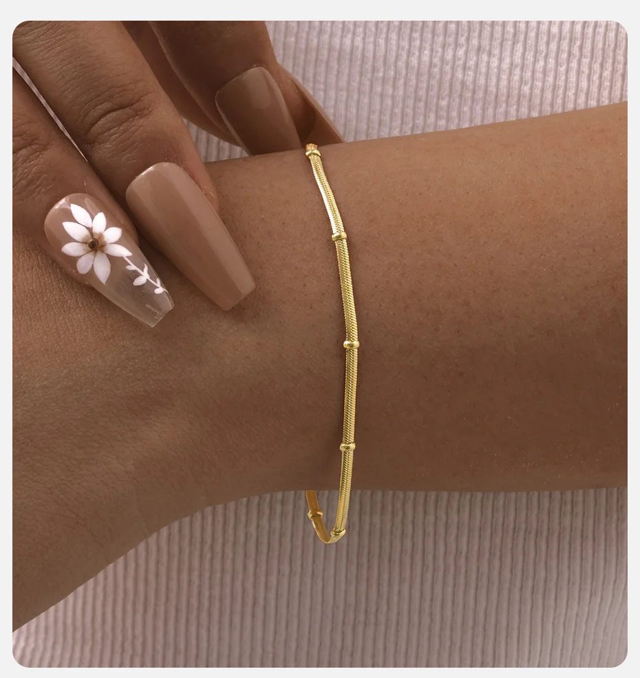 Vnox Edelstahl-Schlangenketten-Armband-Halsketten-Set, zart vergoldetes, minimalistisches Perlendesign, Modeschmuck für Frauen – Detail 3
