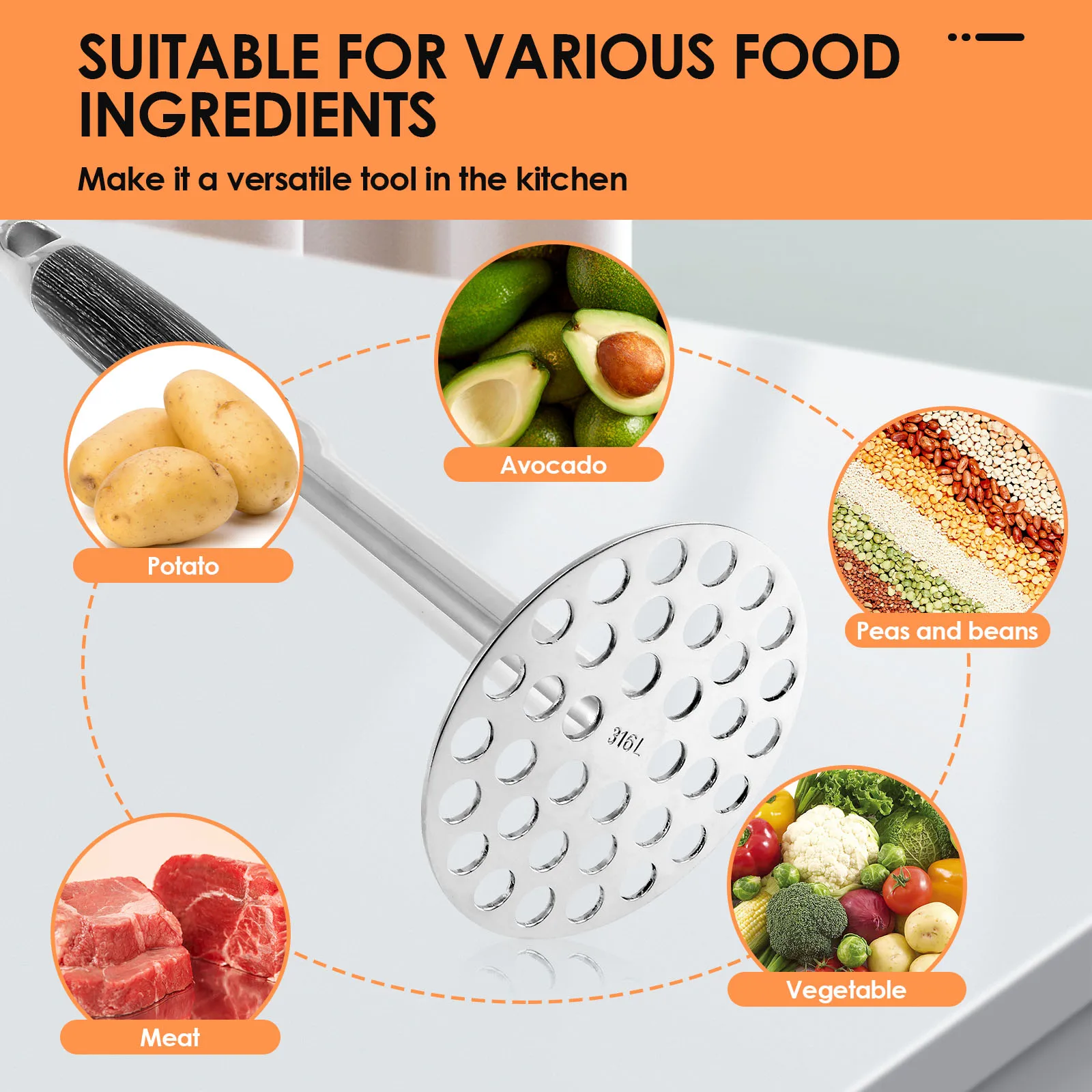Small Potato Masher Stainless Steel Mini Avocado Masher Manual Fruit Vegetable Pressure Mud Machine Kitchen Children Food Crushe