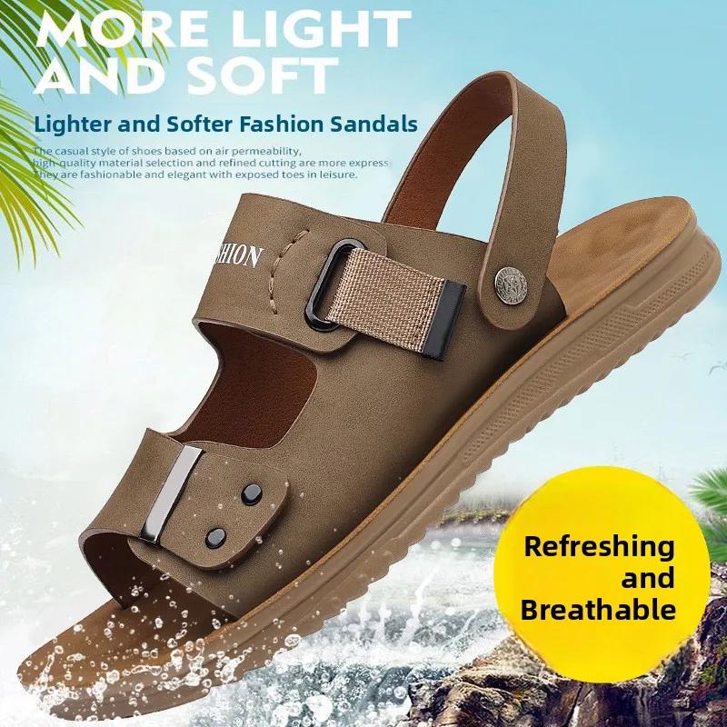Men's Summer 2026 New Soft Bottom Outdoor Casual Open-Toe Trendy Beach Sandals Breathable Anti-Slip Flat Heel Slip-On Shoes