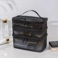 Travel Mesh Wash Storage Bag Makeup Organizer Cosmetics Make Up Skincare Box Plastic Container Handbag For Women Men Bathroom 1