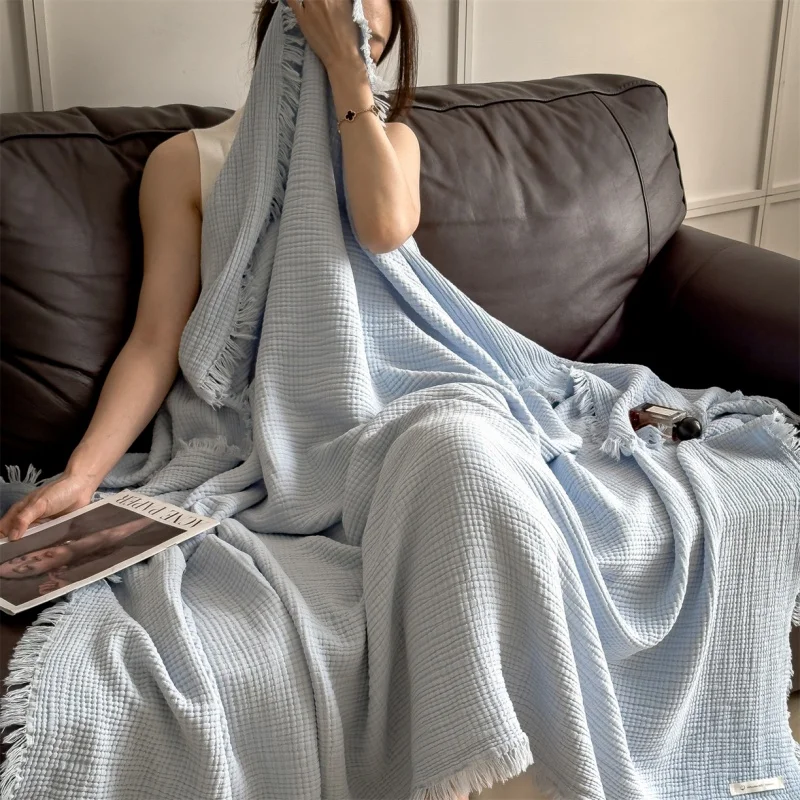 Soft Cotton Blankets Four Layers Gauze Sofa Cover Throw Blanket with Tassel Office Home Decorative Airplane All Season Drop Ship - 6