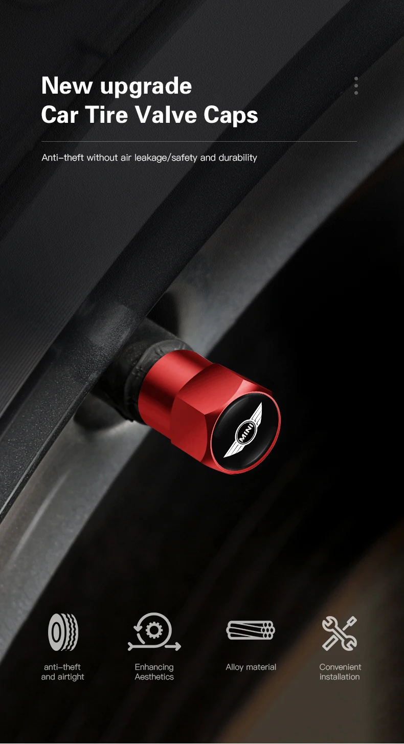 Aluminiumlegierung Auto-Reifenventilkappen Auto-Radzubehör Aufkleber für MINI Cooper S Works JCW R55 R56 R50 R53 R60 R61 F54 F55 F56 – Detail 1