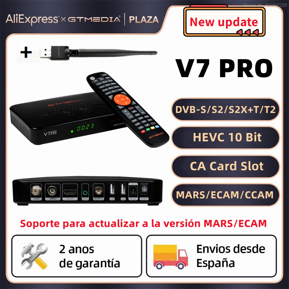 Ricevitore Tv Gtmedia V7Pro Ecam/Mars Dvb-S/S2/S2X + T/T2 Supporto Tv Box Ccam/Newcam/Mgcam/Multi-Stream/T2Mi,Multi-Room, Slot Per Schede Ca