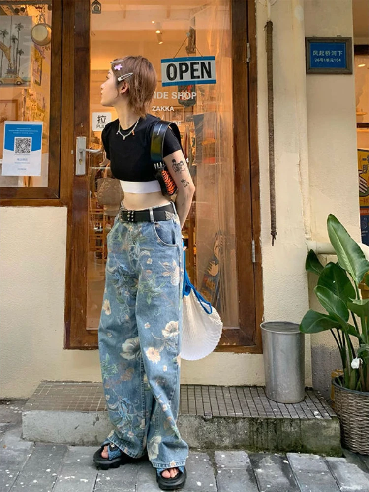 Women 's High Waist Wide Leg Baggy Jeans Side Pocket Denim Pants Vintage  Cargo Pants Boyfriend Trousers Y2K Streetwear H-Blue at  Women's  Jeans store