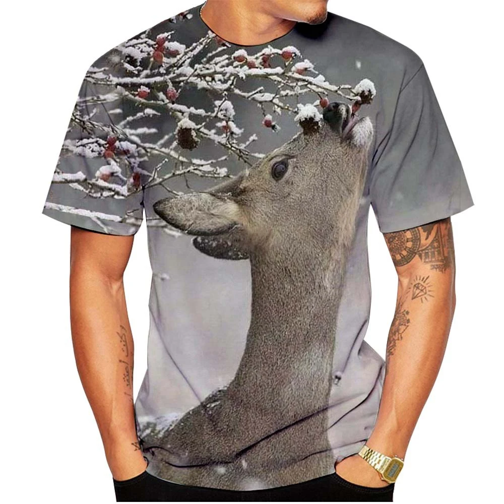 

Модная футболка с 3D-принтом лесного оленя, Мужской и Женский пуловер, свитшот с милыми животными, Повседневная футболка с короткими рукавами