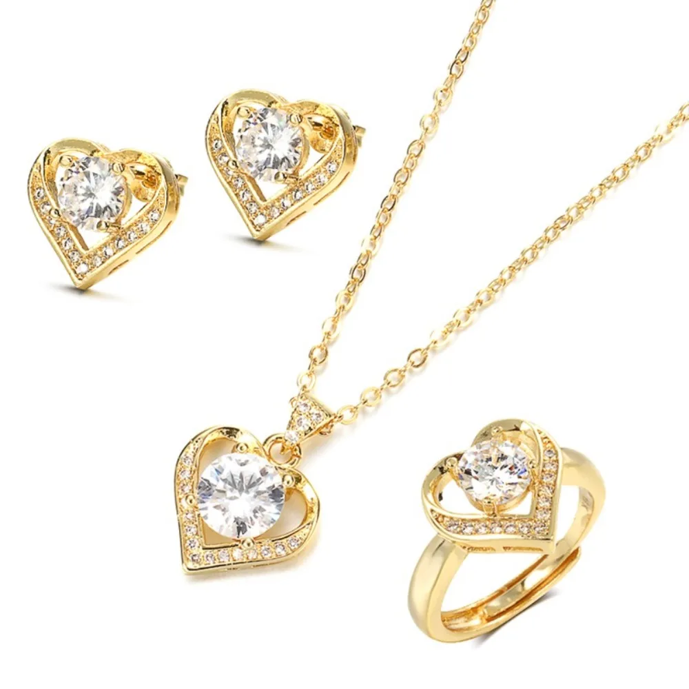

GMGYQ 2022 Summer New Zirconia Jewelry Heart Design Earring Ring Necklace Sets Valentine's Day Gift for Women