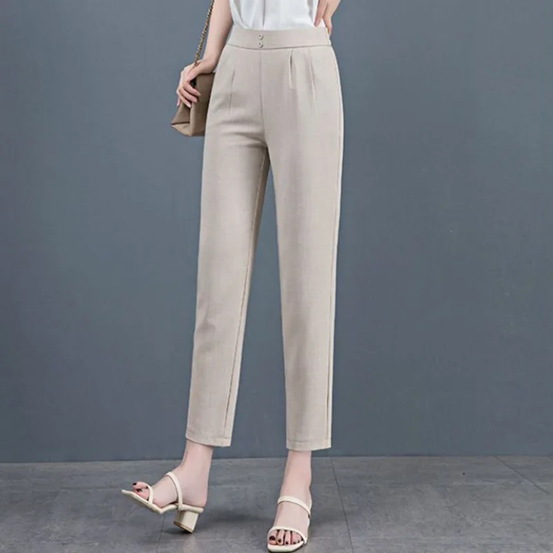 Large Size 4XL Office Trousers Korean Harem Spodnie Spring Summer  Ankle Length Pencil Pants Women Casual High Wasit Pantalones