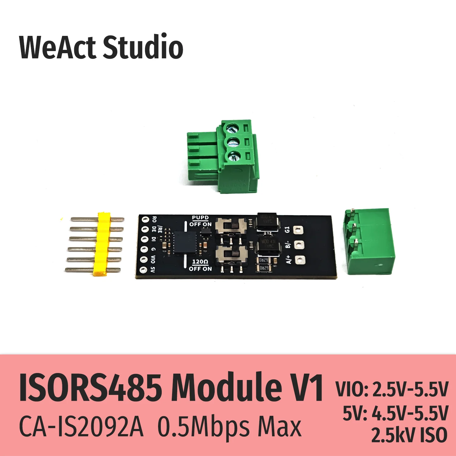 WeAct ISORS485 모듈 V1 CA-IS2092A 0.5Mbps 2.5kV 절연 2.5-5.5V I/O RS485 트랜시버 보드 Uart to 485