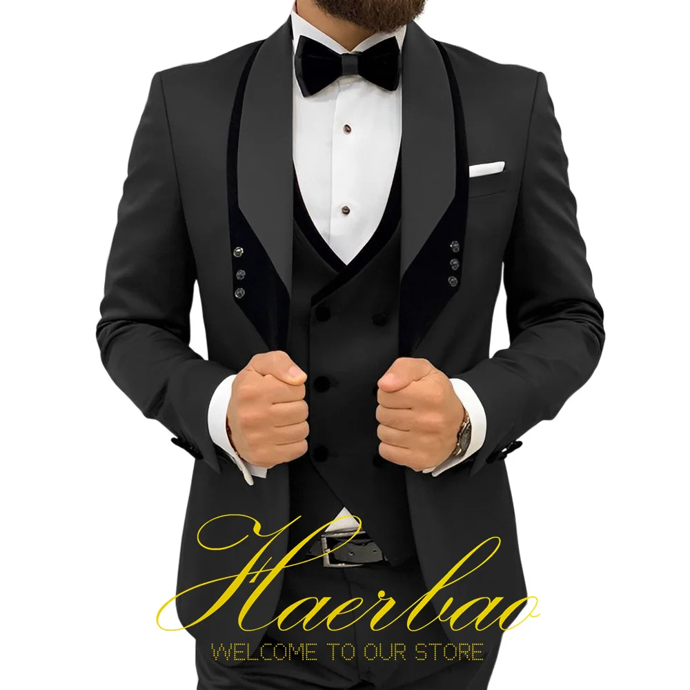 Men Wedding Suit  Vest Pants Jacket Three Piece Set Groom Tuxedo Fashion Design Formal Slim Fit Clothes for Male