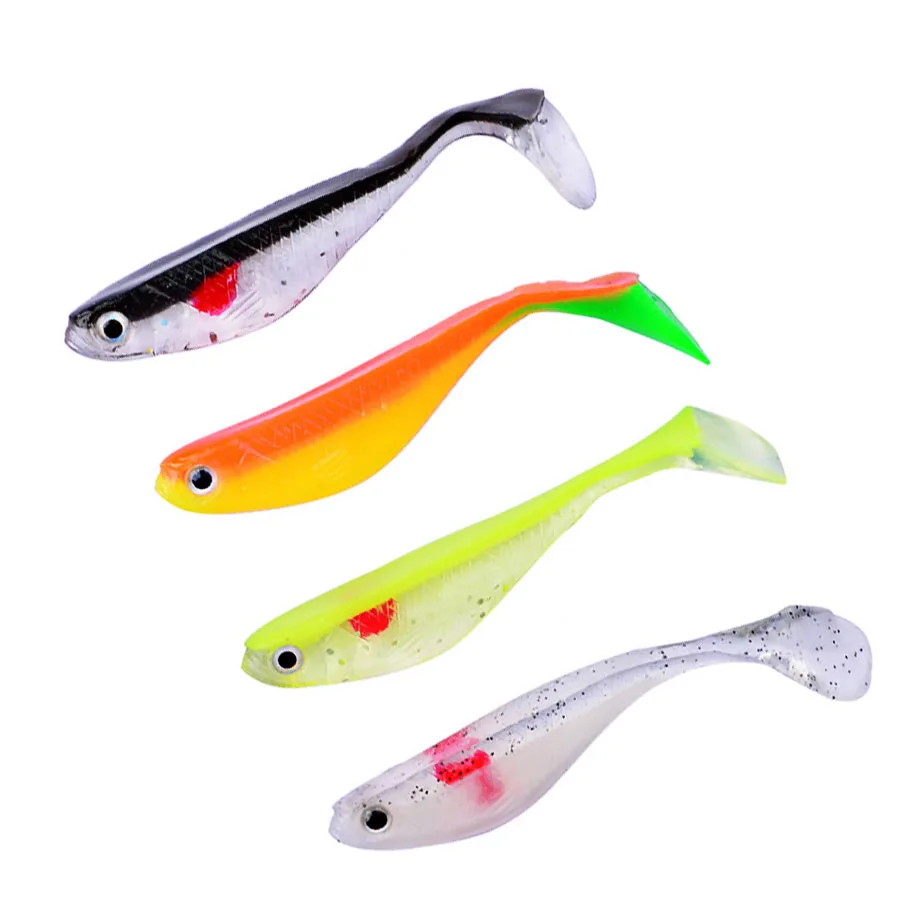 5pcs Winter Soft Silicone Baits Shad Carp Worm Grubs T Tail Fish