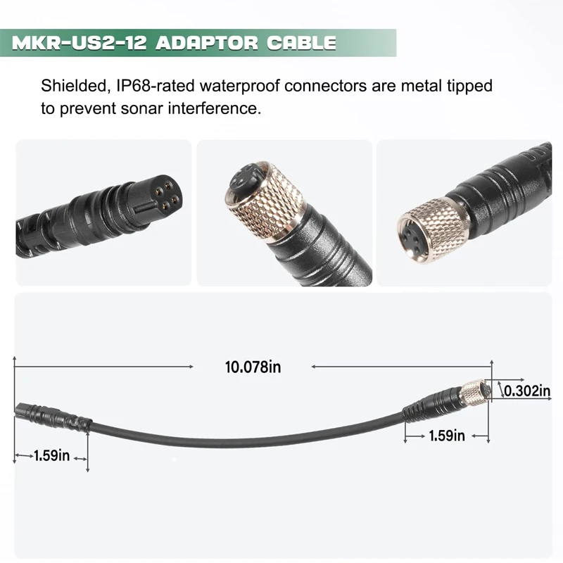 MKR-US2-12 Adaptor Cable - Universal Sonar 2 4-Pin Transducer Adapter Cable 1852072 - for Garmin Echo, echoMAP, Striker Series