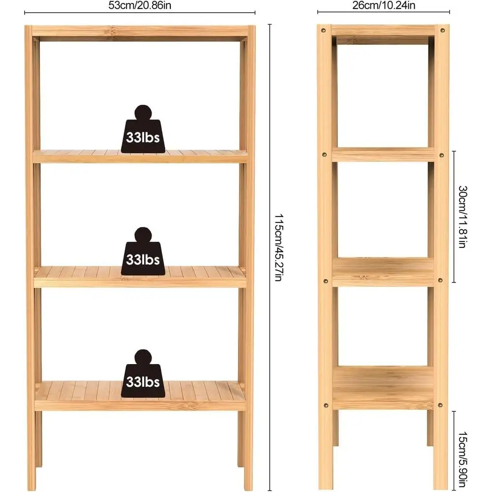 4 Tier Bamboo Storage Shelf Freestanding Bookcase Bathroom Kitchen Organizer Sturdy Moisture Resistant Space Saving Rack 4