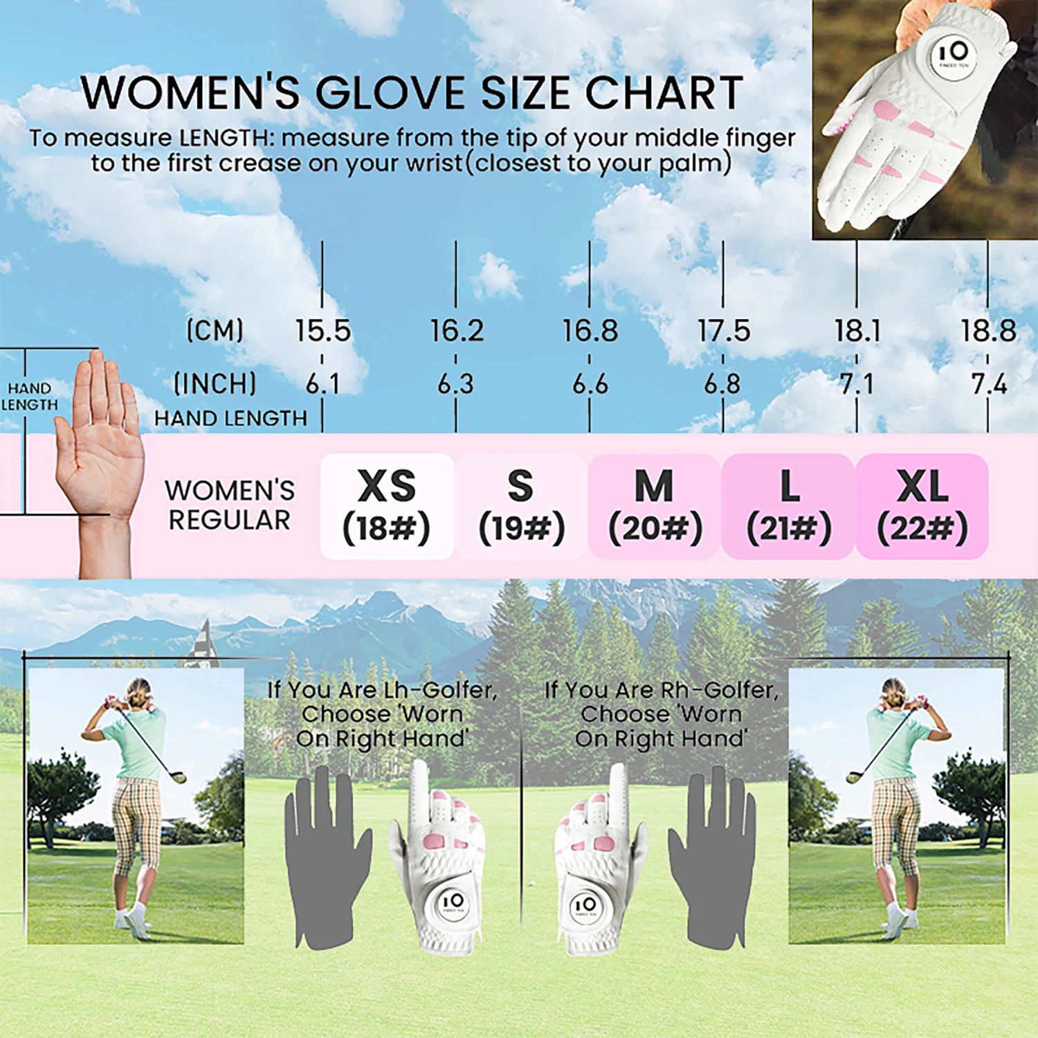 Golf Gloves Golf Glove FINGER TEN Women Leather 1 Pack Left Right Hand