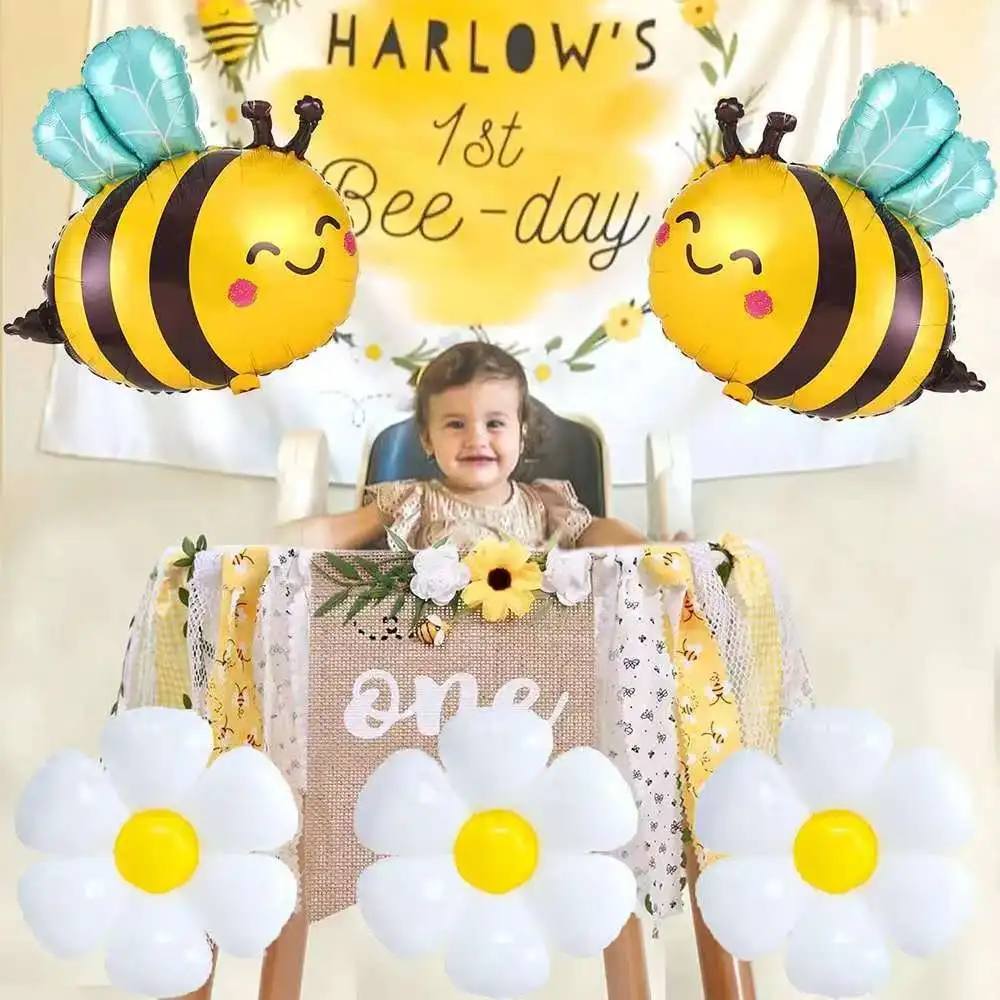 1 Satz süße Biene Gänseblümchen 32 Zoll 0-9 Gold Zahlen Folienballon Girlande Kit Kinderspielzeug Geburtstag Babyparty Hochzeit Party Dekoration – Detail 8