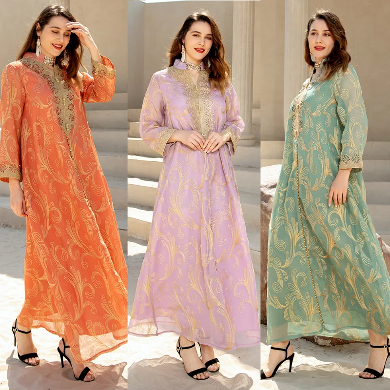 

Dress Muslim Spring/Summer Women's Dress Arab Long Sleeve Abaya Middle East Swing