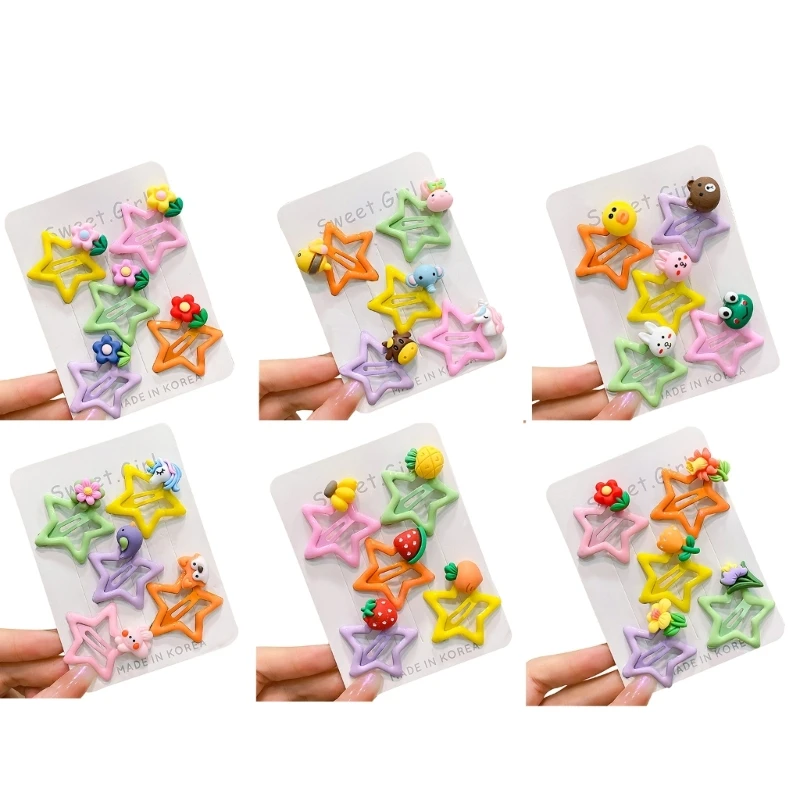 

L5YF 5pcs Star Hairclip Kids Colorful Epoxy Hair Barrettes Clip for Side Hair