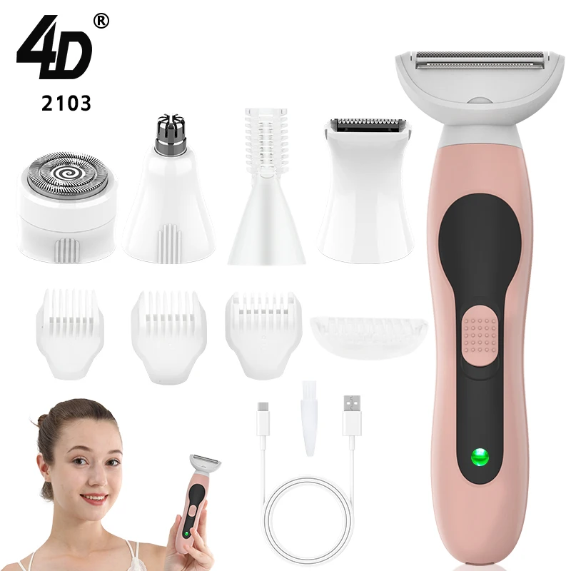 RESUXI 2103 5-in-1 Women's Multifunctional Electric Epilator Rechargeable Hair Removal Shaver Eyebrow Trimmer Nose Hair Trimmer