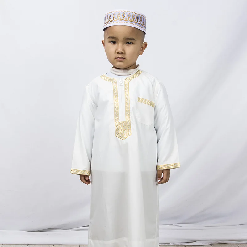 Middle East Muslim Children Ethnic Clothing Dubai Arab Islamic Boy Embroidery Abaya Thobes