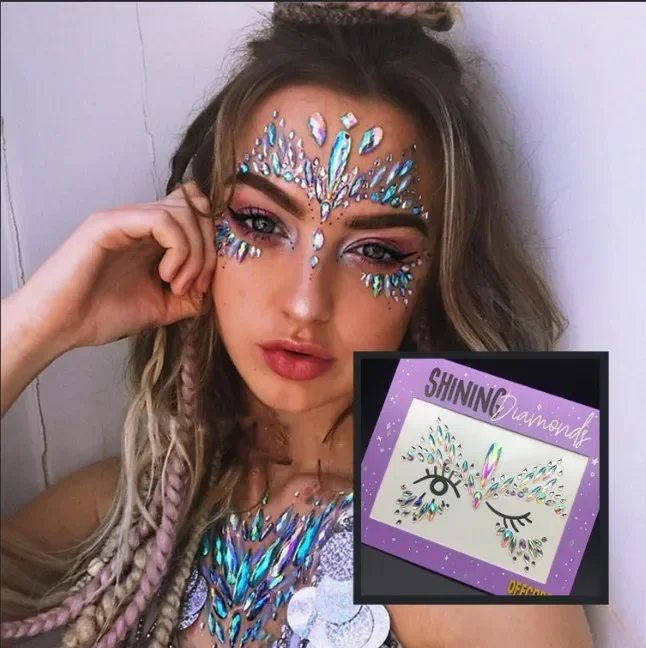 Face Tattoo Stickers Glitter Fake Tattoos Rhinestones for Woman Temporary Tattoos Party DIY Holiday Jewels