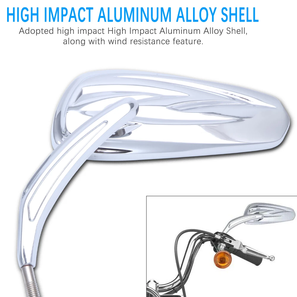 Harley-Davidson フレイムデザインミラー Motorcycle Flaming Chrome/Black Side Mirrors for Harley