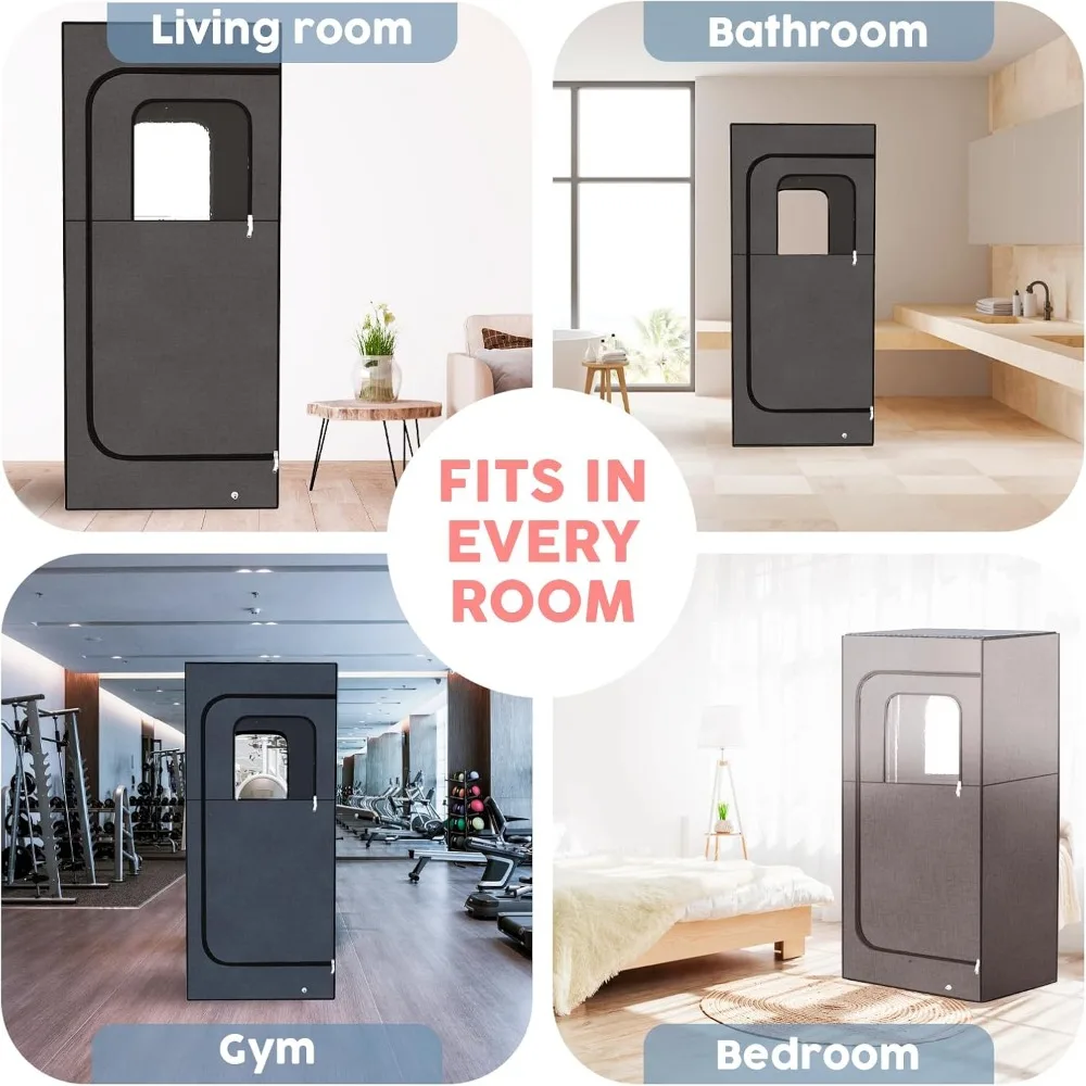 Full Sized Steam Sauna Room, Nylon Black 2.6L 1000W Steamer with Chair+remote Control+foot Massager, Indoor Portable Sauna Room 6