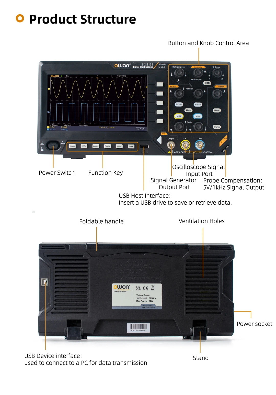Digital Oscilloscope SDS200 2-channels 100Mhz 150Mhz 200Mhz 1GS/s FFT+ 25MHz 14B