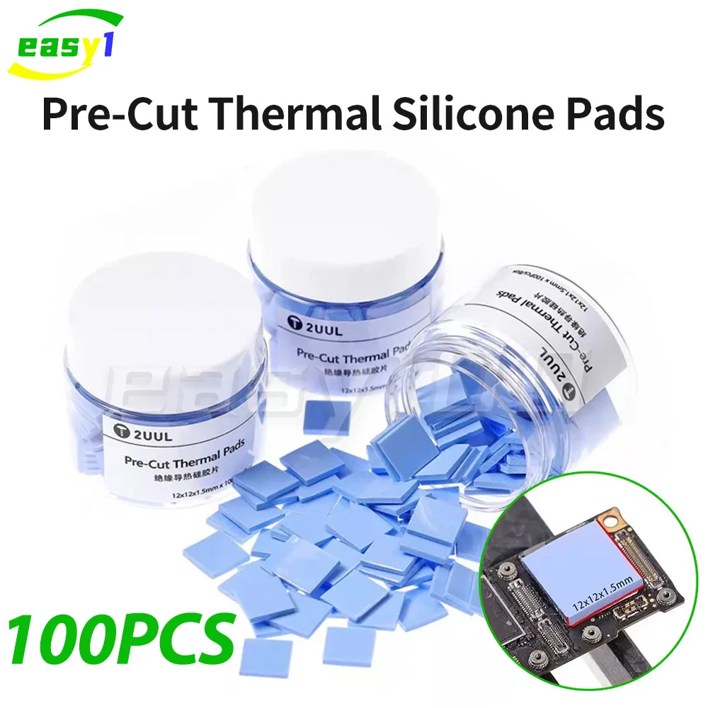 

100pcs/Box 2UUL Pre-Cut Thermal Pads Silicone Heat Sink for Board Repair Fast Heat Dissipation 12X12X15mm