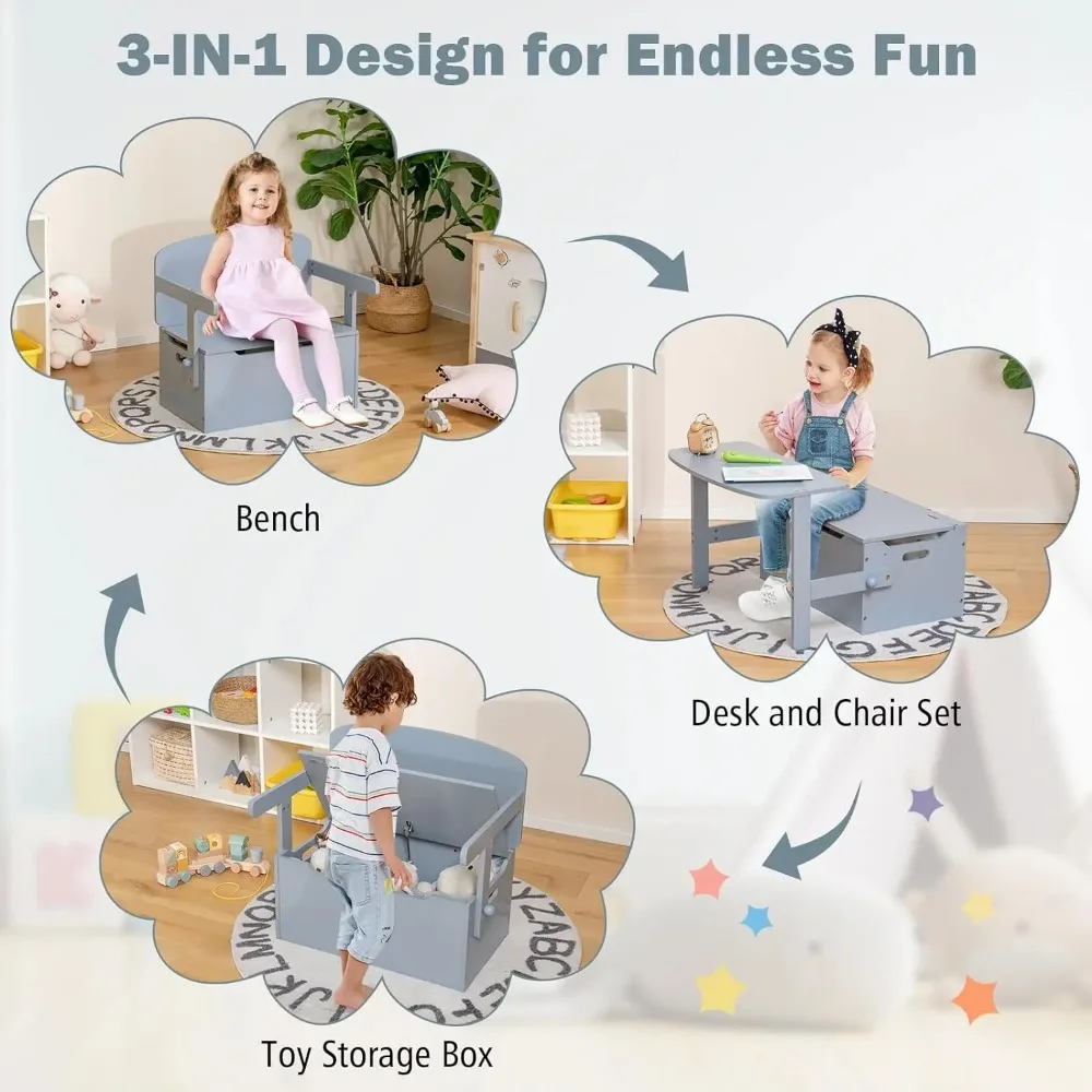 Comfort Corner, Kids Table and Chair Set,Convertible Toy Storage Bench with Built-in Handle for Kindergarten,Preschool,Kids Room 2