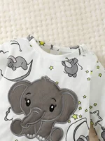 2pcs Baby Cute Cartoon Elephant Pattern Embroidery Long Sleeve Romper With Hat 5