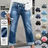High Waist Stretch Denim Jeans for Women Solid Color Slim Straight Pants Pantalones de mujer 1