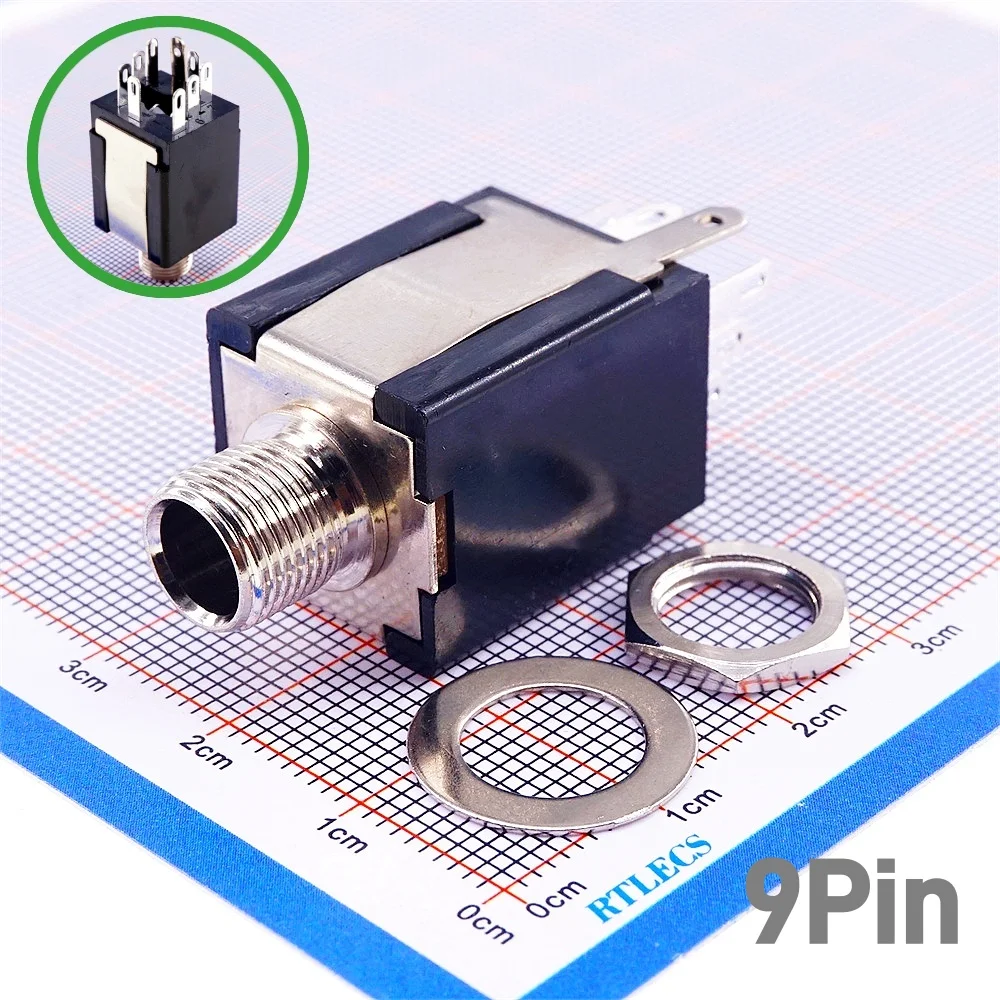 2/5/20 Stück 6,35 MM Telefonbuchse 3 5 9 Pin Stereo Typ Dual-Track TRS Audio-Anschluss Gitarren-Instrumenten-Panelmontage Schraubverbinder Vertikal – Detail 9