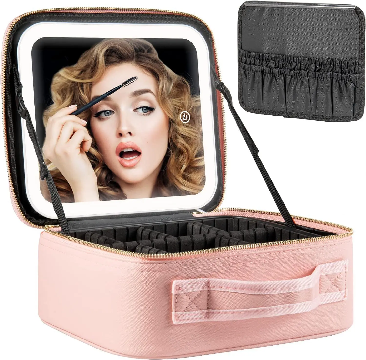 Smart LED Cosmetic Case With Mirror Travel Makeup Bag Large Capacity Female Beautician Skincare Product Makeup Case For Women