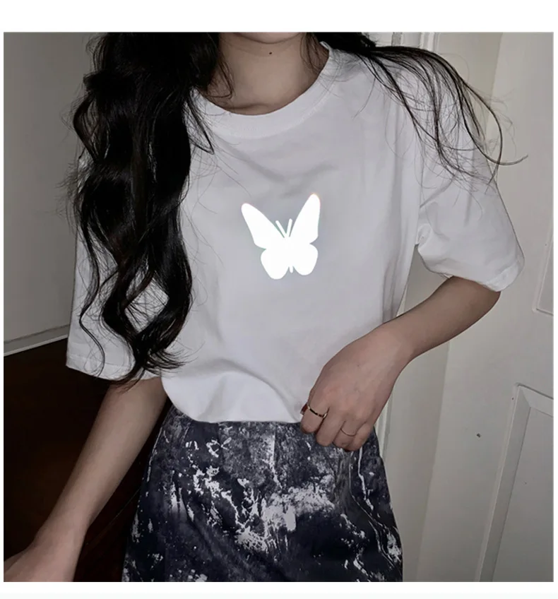 Butterfly Print Short Sleeve Tee Tops for Summer