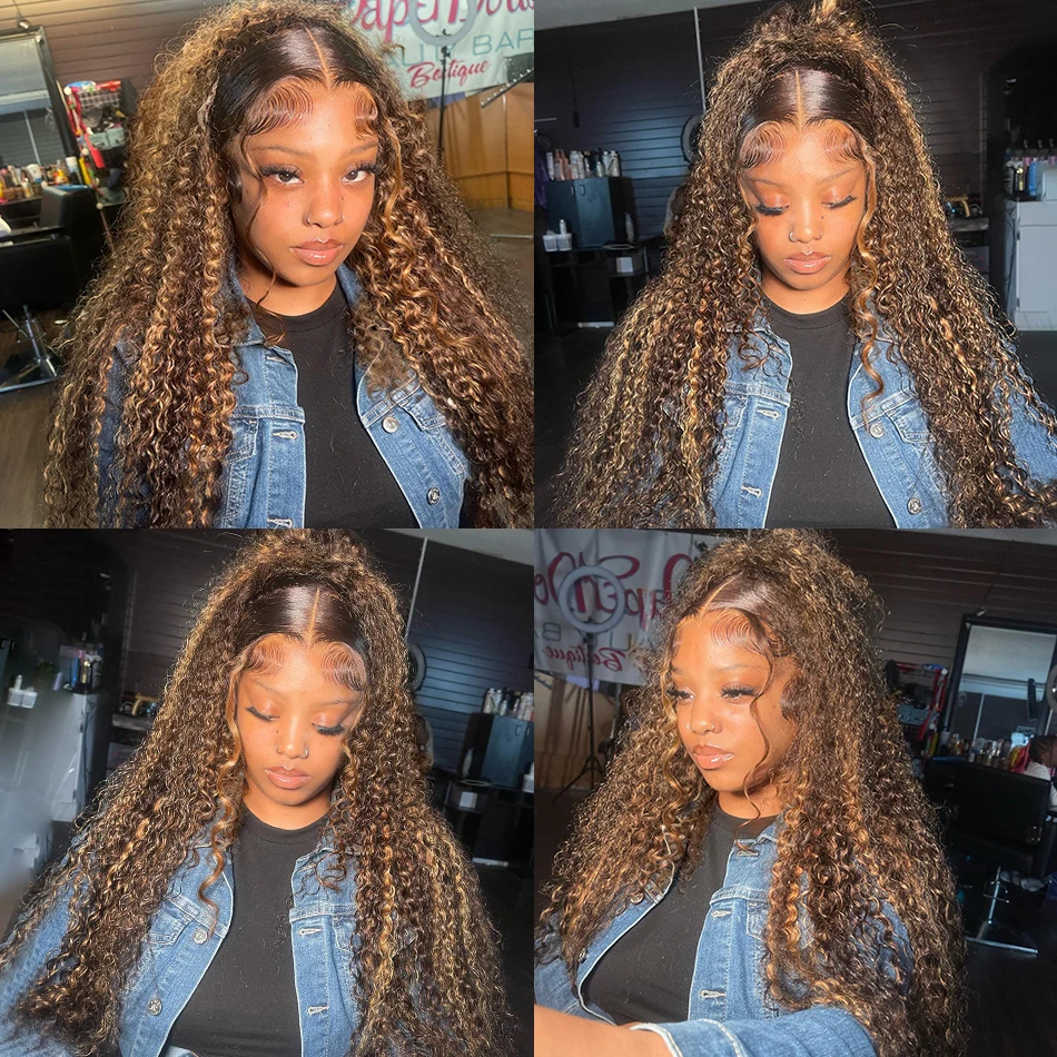 30 Inch Highlight Ombre Deep Wave Lace Front Human Hair Wigs Honey Brown Colored 13x6 HD Curly Transparent 13x4 Lace Frontal Wig