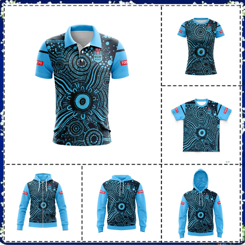 

2024 NSW BLUES INDIGENOUS TRAINING RUGBY Hooded zipper JERSEY Kids - Women's - Men's Size: S-5XL (Custom name and number )