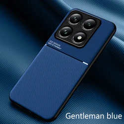 Magnetic Holder Leather Shockproof Car Case - Soft Silicone Protection for Xiaomi 14T Pro (MW-Blue)