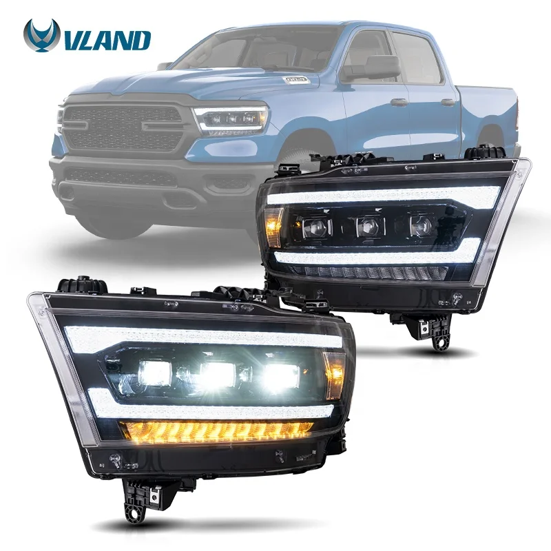 

VLAND Factory wholesales Full LED Headlights Head Light Front Lamp 2019-2021 Sequential Turn Signal For Dodge Ram 1500