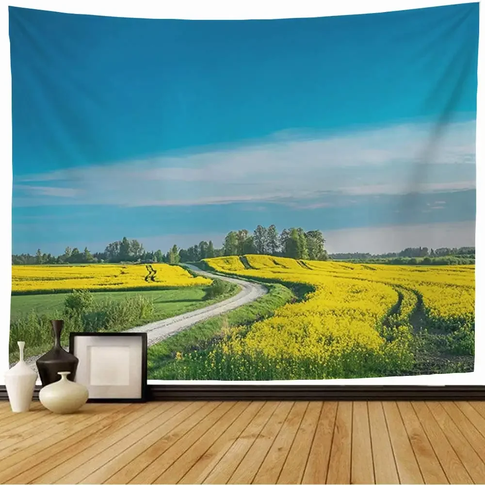 

Nature Rapeseed Tapestry Aesthetic Spring Tapestry Yellow Flowers Tapestries Wall Hanging Room Art Decor for Bedroom Living Room